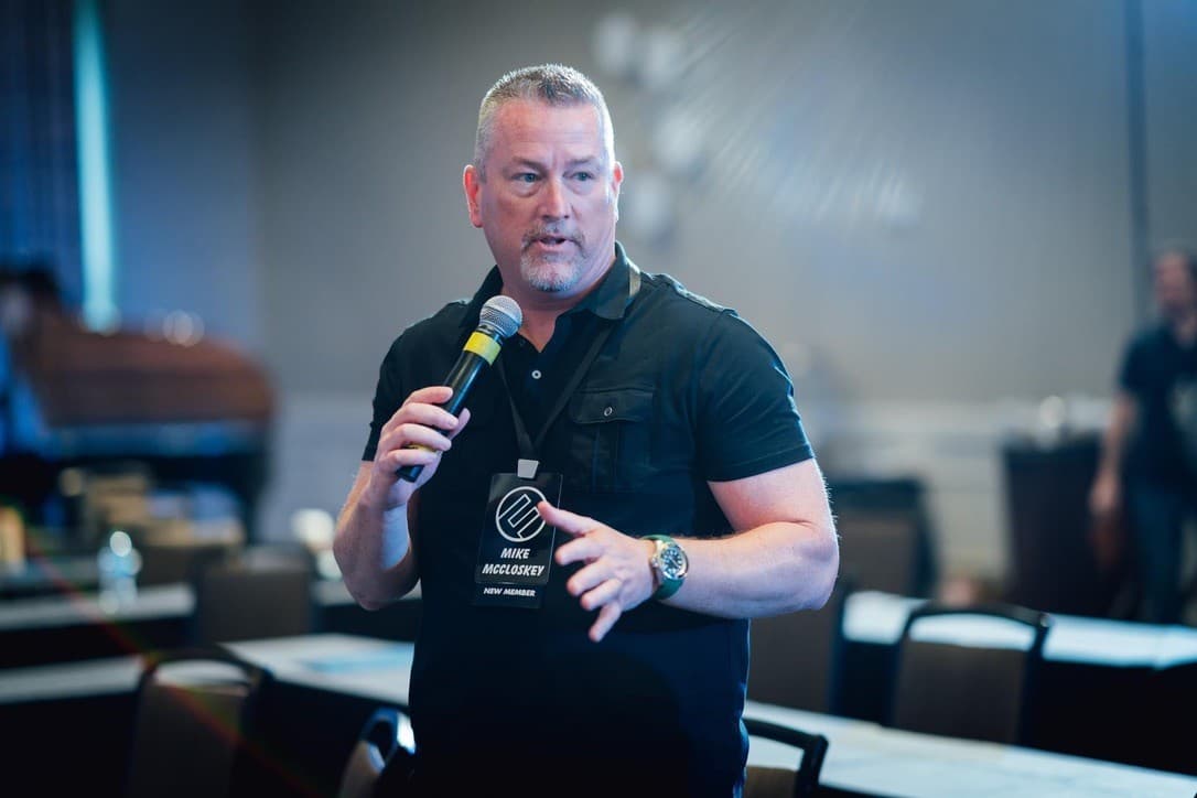 Mike McCloskey speaking on stage