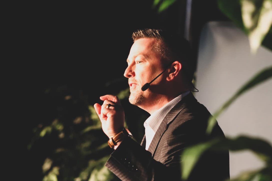 Mike McCloskey speaking on stage